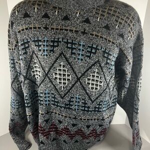 Vintage USA Poplar Classics Geometric Grandpa Sweater Mens Large Gray Knit